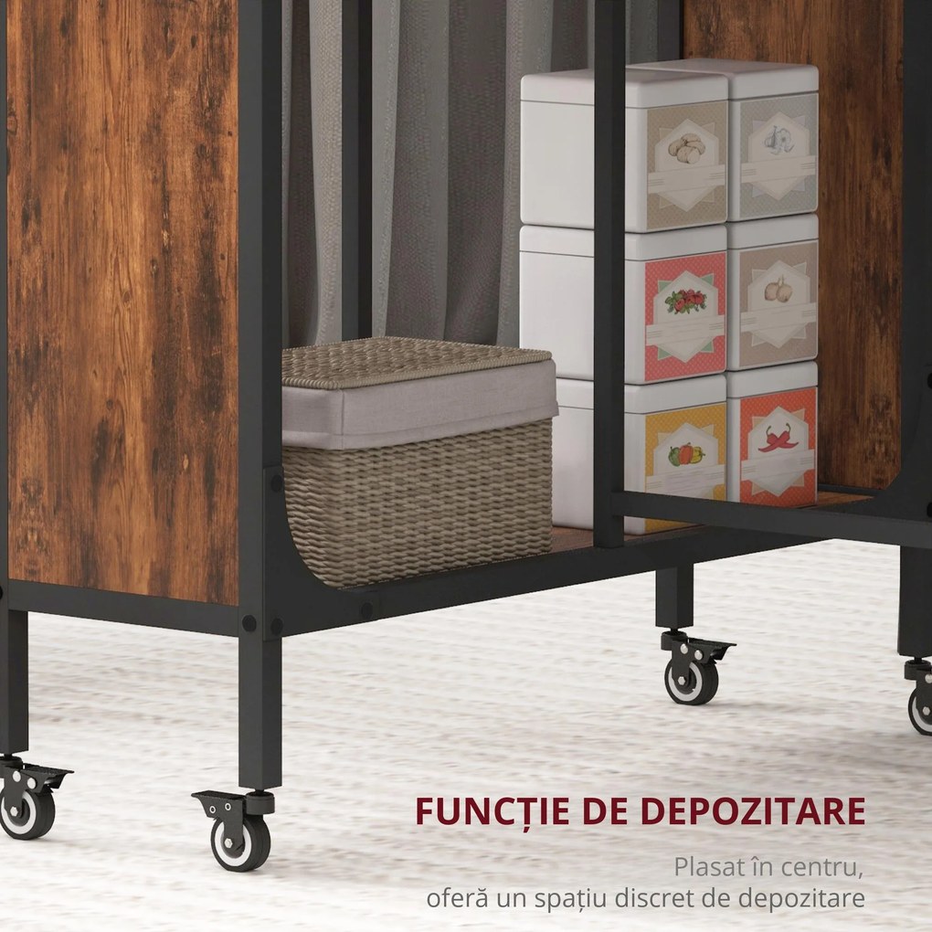 HOMCOM Masă Pliabilă pentru Bucătărie și Sufragerie cu 6 Roți și Raft, Masă de Dining Pliabilă, 80x30x74 cm, Maro Rustic | Aosom Romania