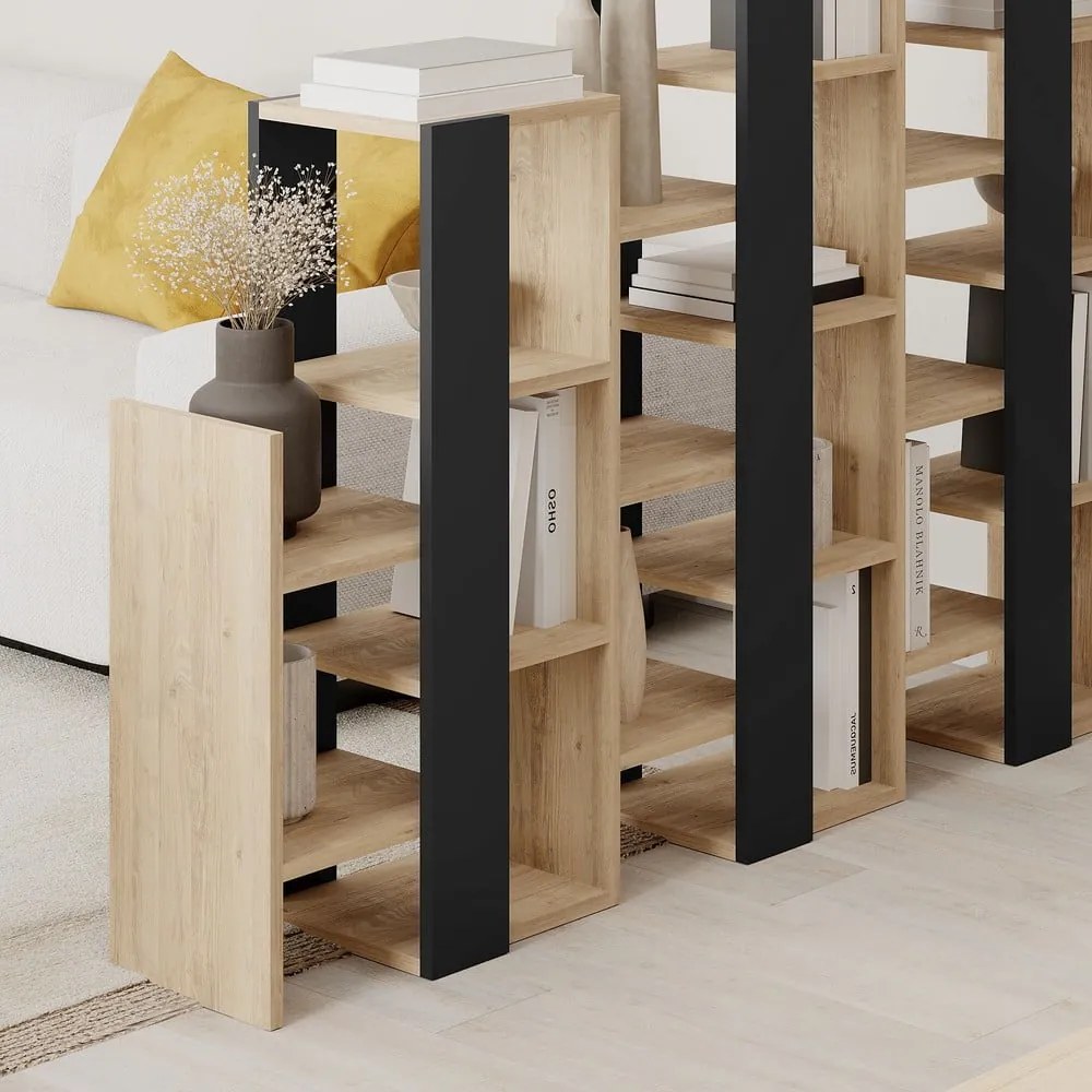 Etajeră neagră/în culoare naturală cu aspect de lemn de stejar 158x151 cm Anissa – Marckeric