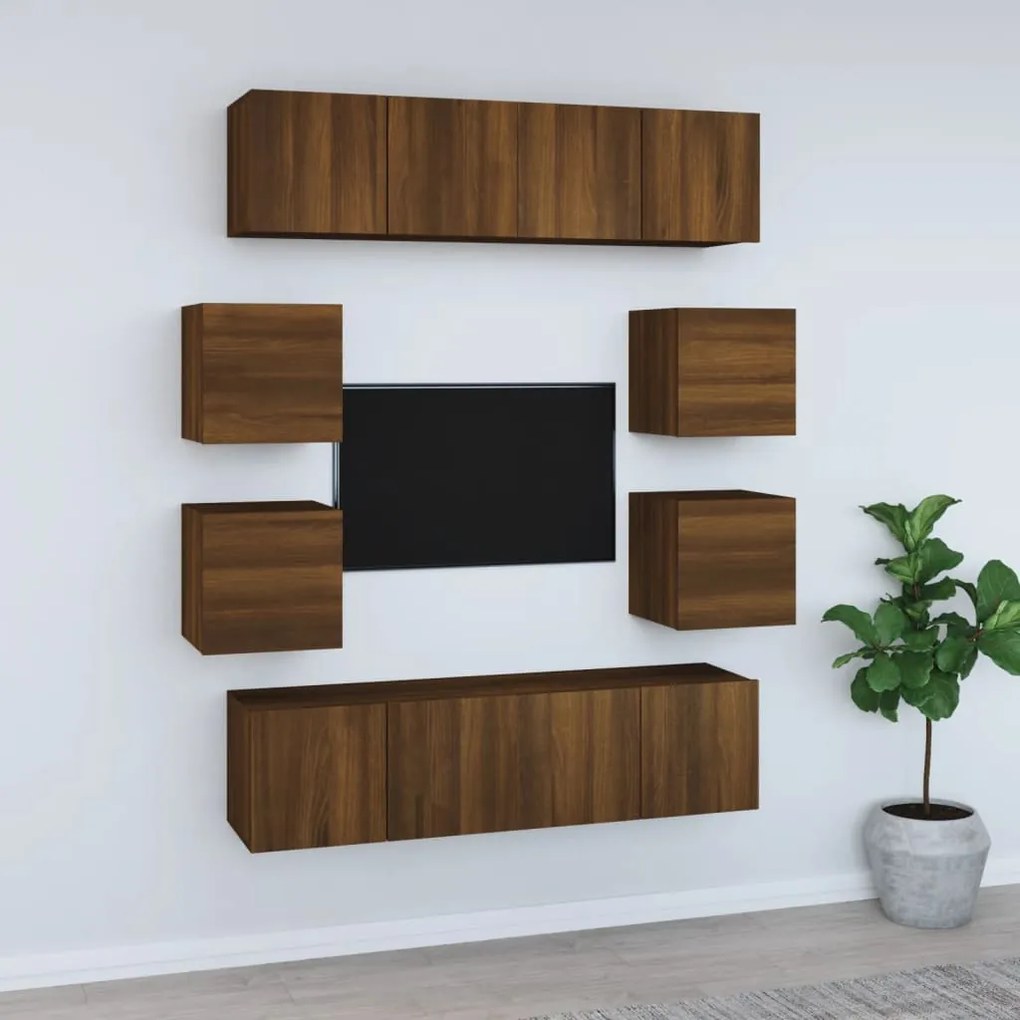3120214 vidaXL Set dulap TV, 8 piese, stejar maro, lemn prelucrat