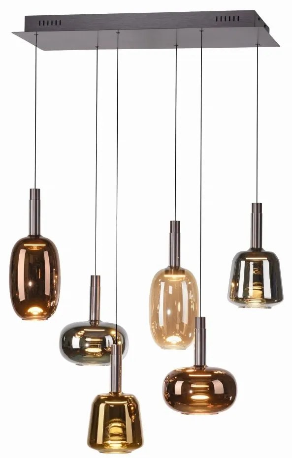Lustra cu 6 pendule LED, inaltime reglabila, sticla, multicolor, IRIDES