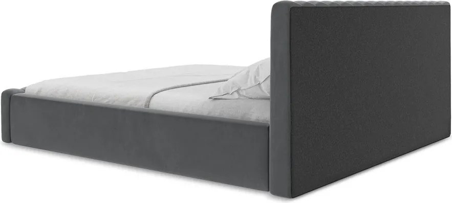 Pat matrimonial gri tapițat cu spațiu de depozitare cu somieră 140x200 cm Lemi – Makamii