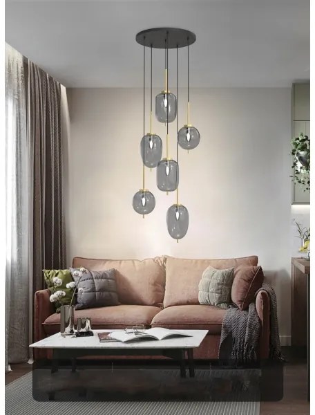 Lustră pe cablu BELLEVILLE Wofi 5007-502 6xE14/40W/230V negru/auriu