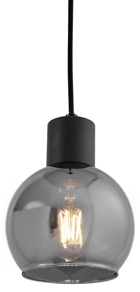 Lampă suspendată Art Deco neagră cu sticlă fumurie - Vidro