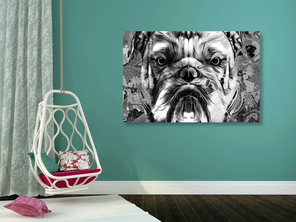 Tablou buldog în design alb-negru