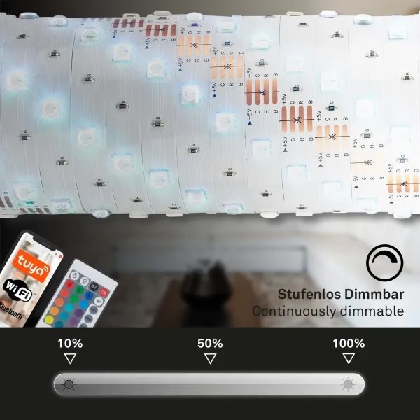 Bandă LED RGBW dimabilă 6,5m LED/15W/230V Wi-Fi Tuya Brilo + telecomandă