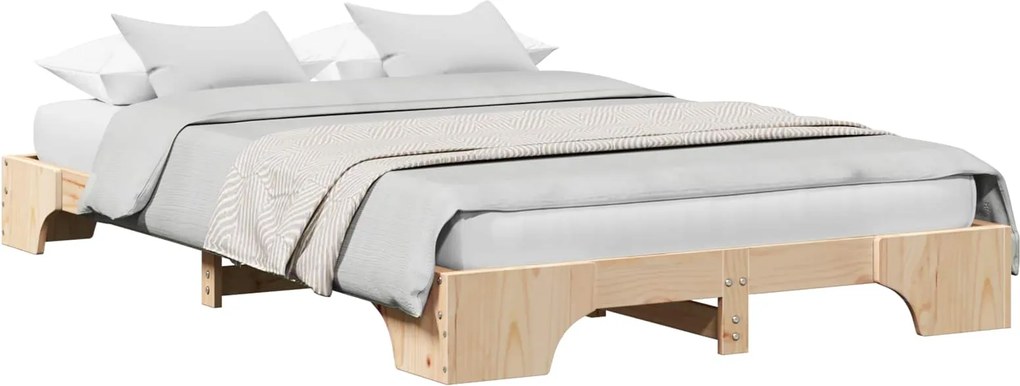 vidaXL Cadru de pat natural 140 x 190 cm Lemn de pin masiv