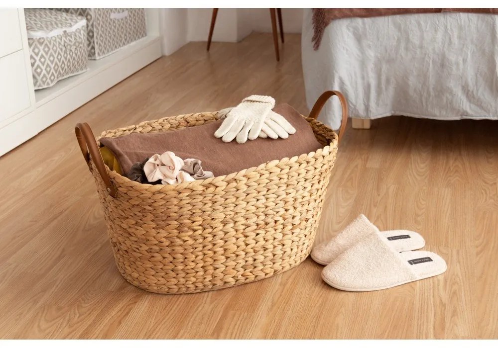 Coș de rufe în culoare naturală din iarbă-de-mare 100 l Belize – Compactor