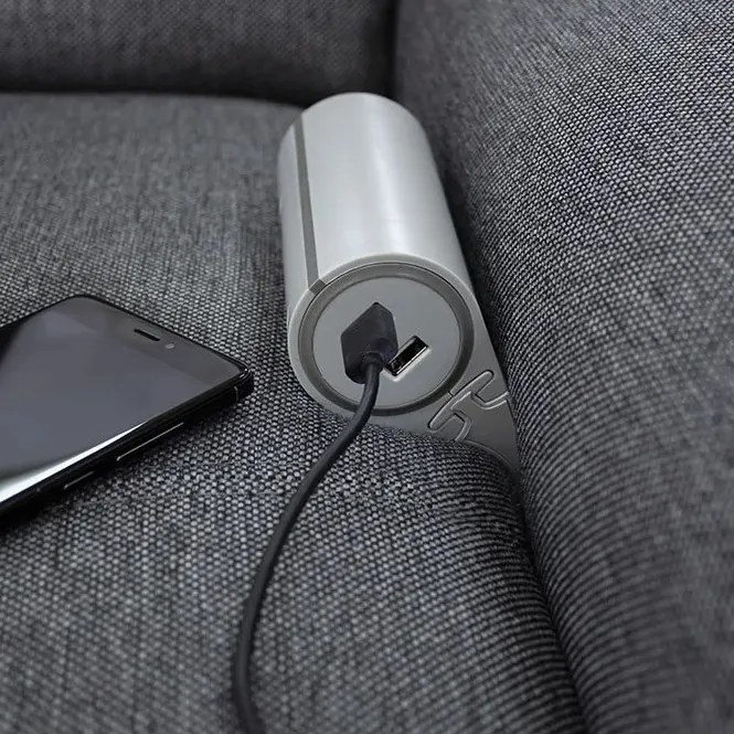 Priză electrică Sofa Box Design Light, 1 priză Schuko, 2 x USB, gri Gri, Metal/Plastic