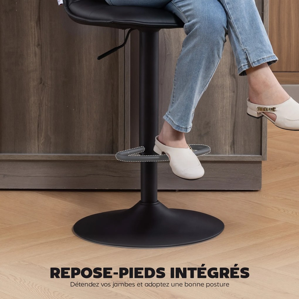 HOMCOM Set de 2 taburete de bar reglabile pe înălțime cu șezut rotativ din PU 44 x 45 x 85-106 cm negru | Aosom Romania