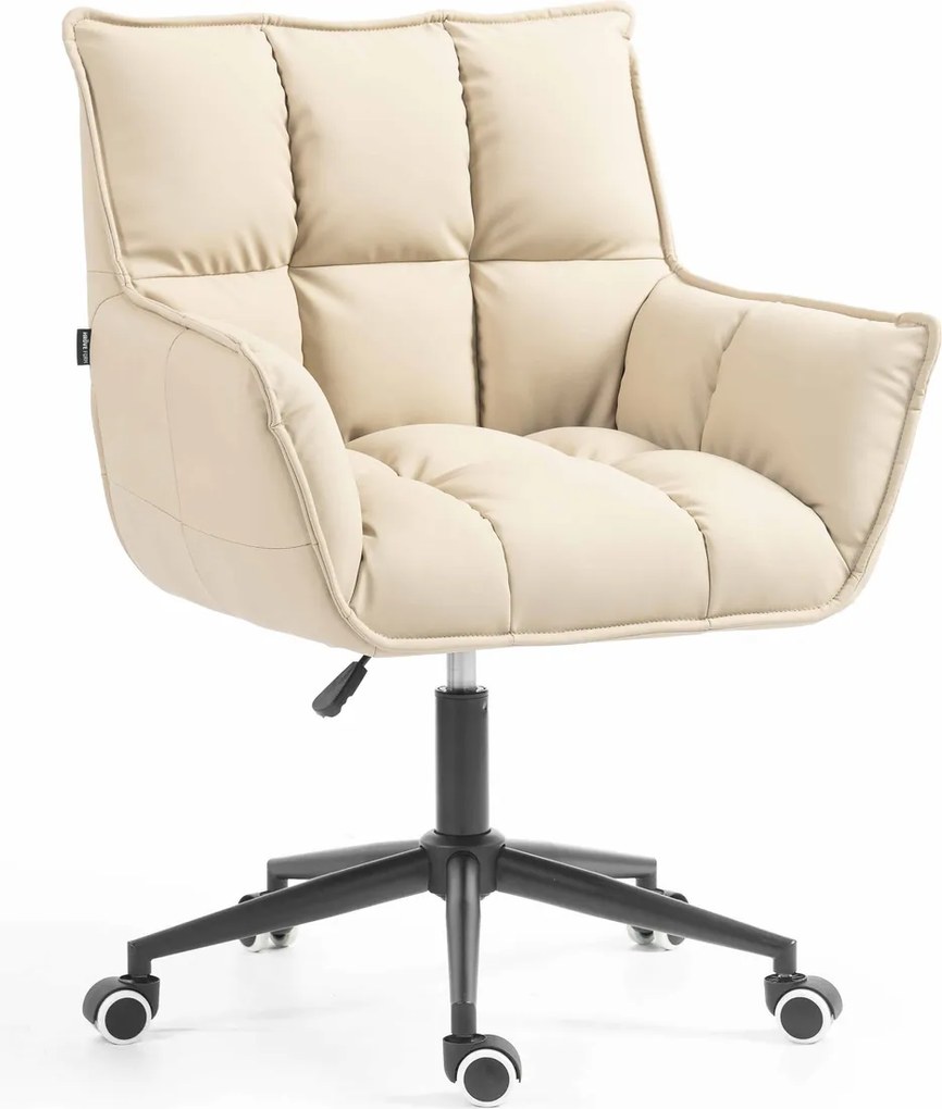 HR560K Scaun Crem Piele Ecologica Premium Soft cu Bază Neagră