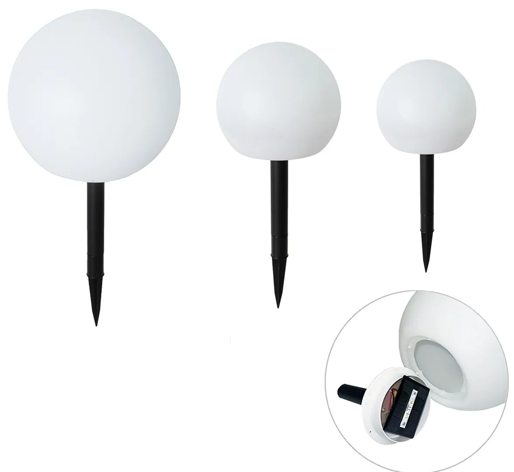 Set de 3 lămpi de podea de exterior albe, incl. LED Solar IP44 - Ludger