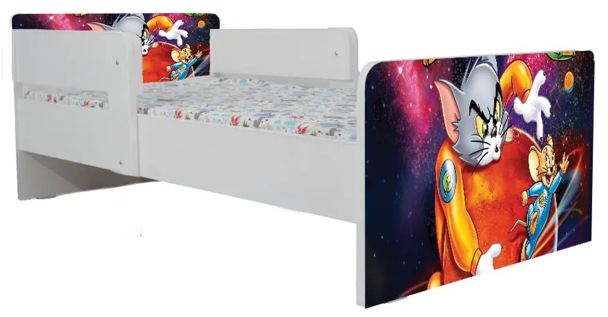 Pat Copii Tom&amp;jerry Cu Paravane Dubla Protectie si Cu Saltea Inclusa 140x70 Cm  Ptv7370