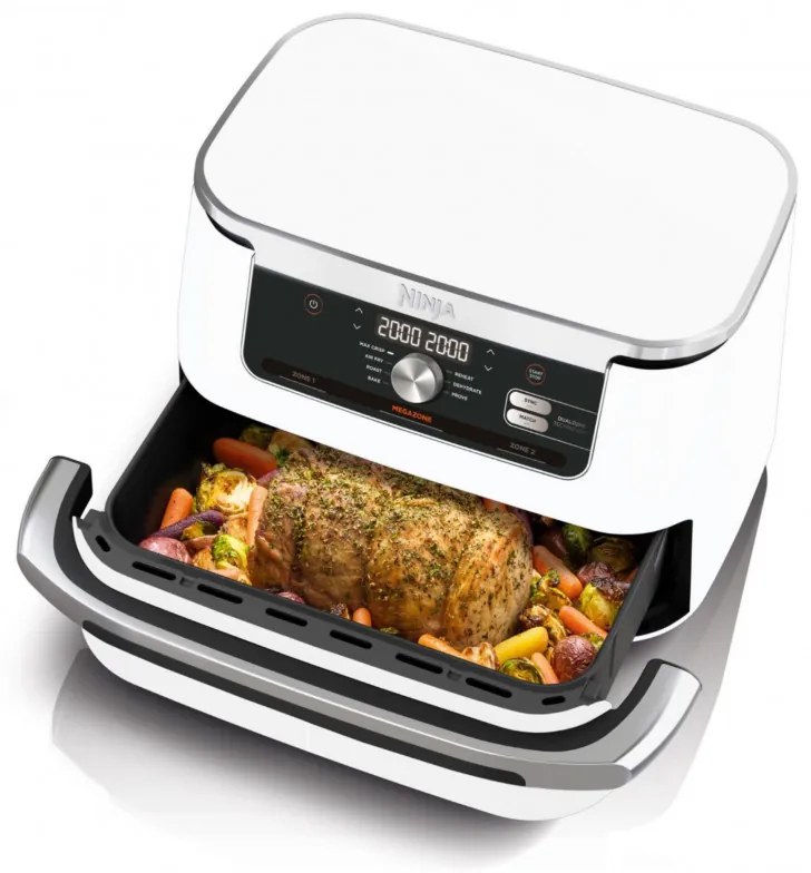 Friteuza dubla cu aer cald Ninja AF500EUWH, 10.4 L, 7 programe, Timer, Zone independente, Alb