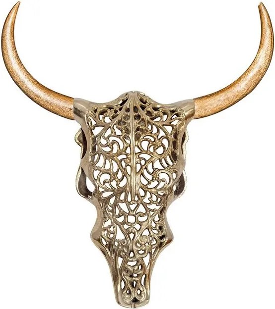 Decoratiune murala cap de taur auriu cu coarne EXOTIC BULL 60cm