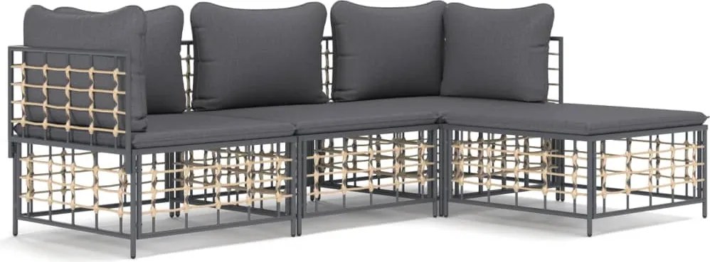 vidaXL Set șezlonguri de grădină 4 piese cu perne, antracit, poliratan