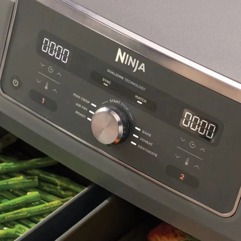 Friteuza dubla cu aer cald Ninja DZ400EU, 9.5 l, 6 programe, Timer, Zone independente, Gri