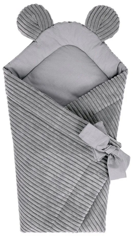 Păturică de înfășat gri din catifea reiată 35x65 cm – Meowbaby