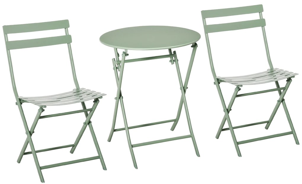 Outsunny Set de Gradina Pliabil de 3 Piese din Otel, 2 Scaune 42x50x81 cm si Masa de Gradina Ø60x71 cm, Verde