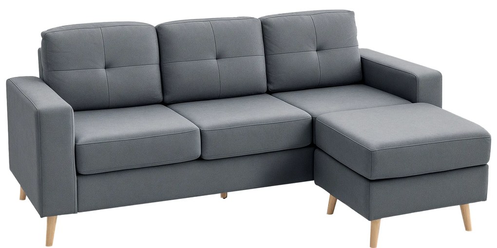 HOMCOM Canapea dreapta 3 locuri și taburet modular cu brațe design scandinav 193 x 136 x 85 cm gri antracit | Aosom Romania