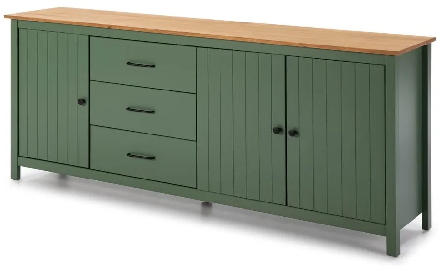Comodă verde/în culoare naturală joasă din lemn masiv de pin 190x80 cm Miranda – Marckeric