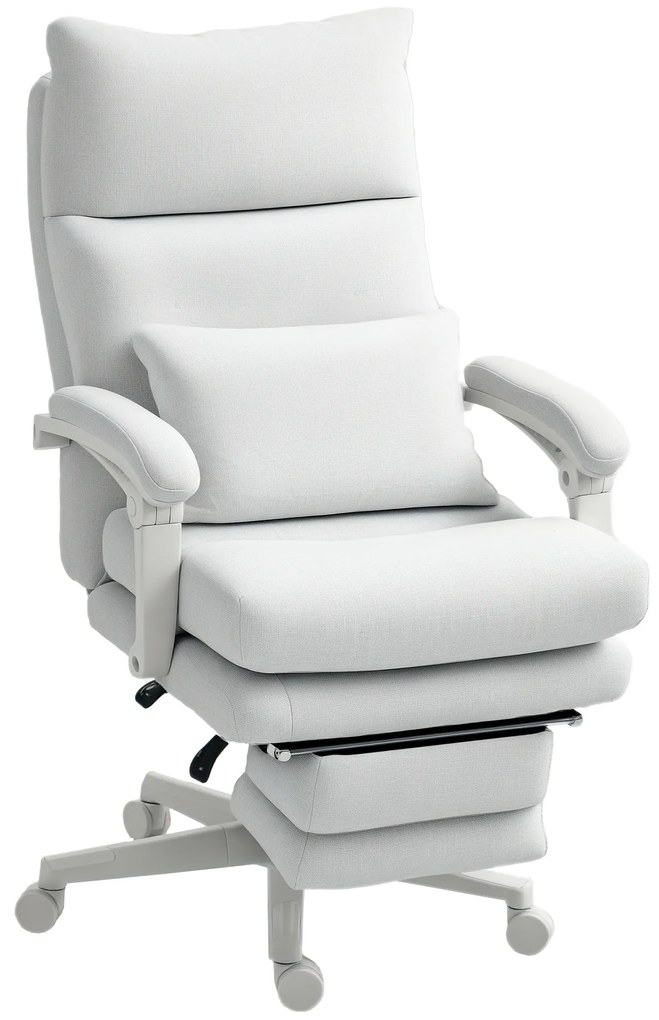 HOMCOM Scaun rotativ, aspect de in, ajustabil în înălțime, cu înclinare de 160 de grade, suport pentru picioare, crem | Aosom Romania