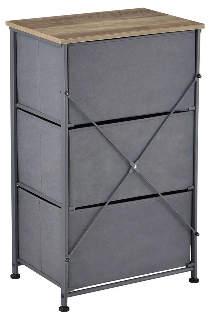 Comoda cu trei cutii depozitare incluse blat lemn schelet metal 73x45x30 cm natur/gri