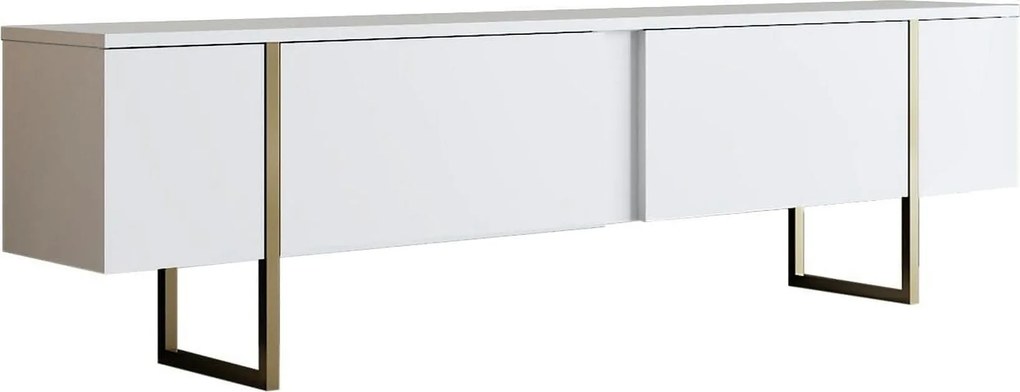 Comoda TV Luxe, alb/auriu, PAL/metal, 180x30x50 cm