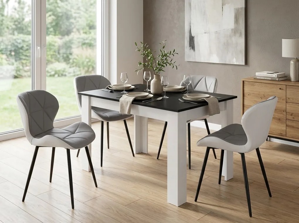 Masa de sufragerie neagra cu picioare albe MADO 120x80