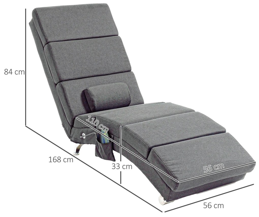 HOMCOM Fotoliu relax salon cu masaj și încălzire, șezlong cu telecomandă și pernă, material din in, gri | Aosom Romania