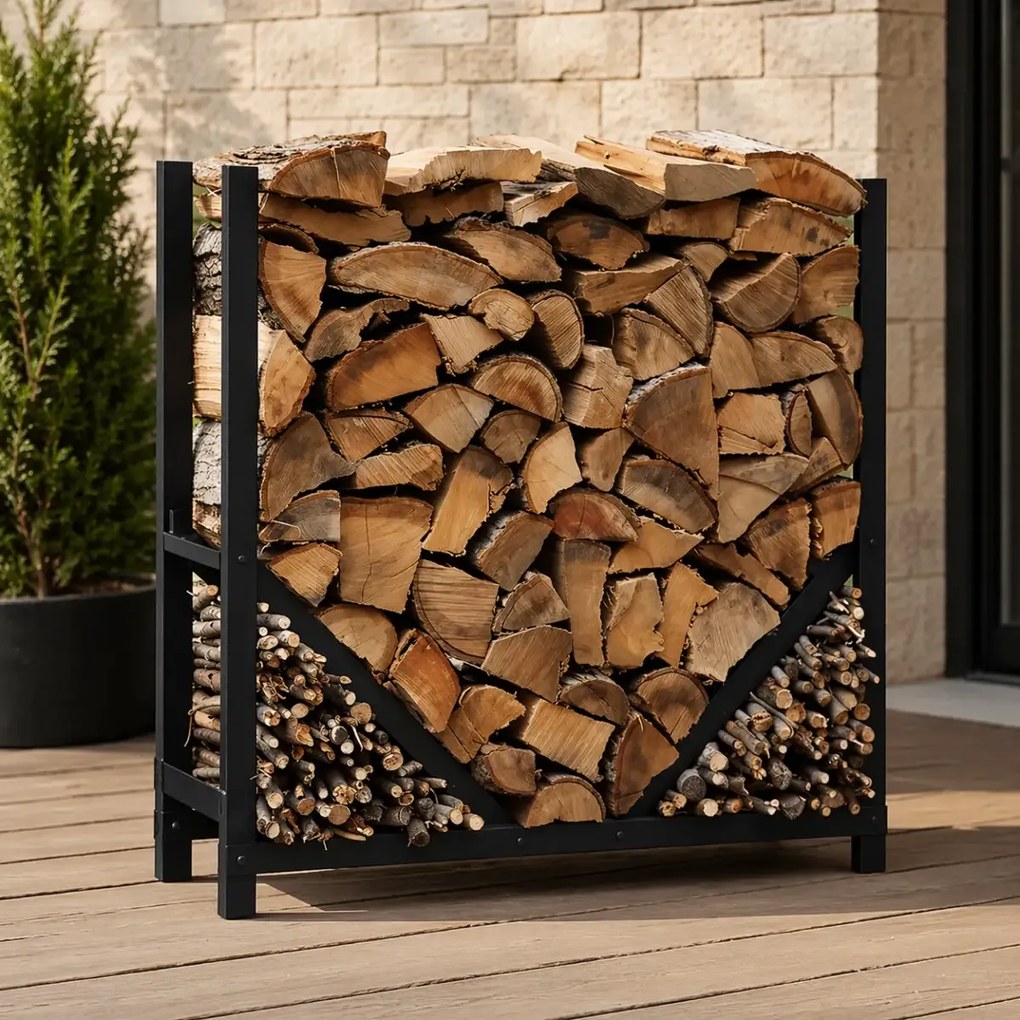 Suport lemne semineu din metal,homs negru,80x30x80 cm