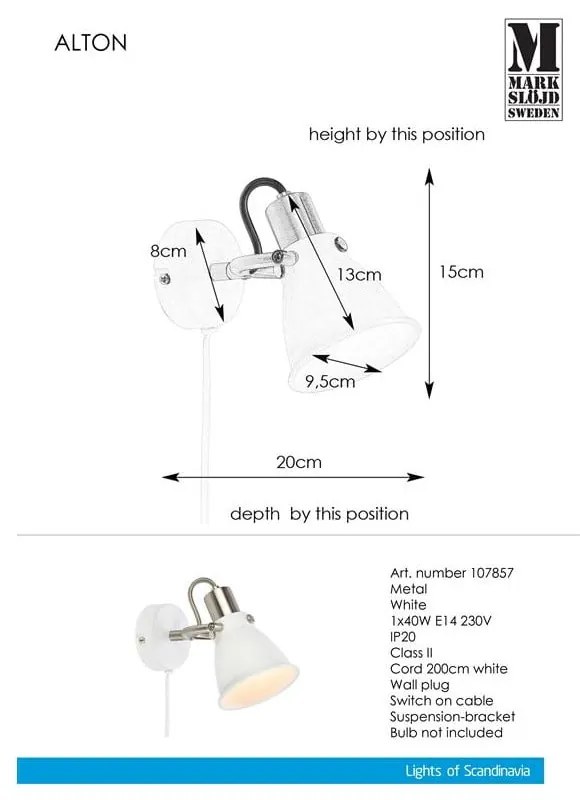 Aplică de perete Markslöjd Alton, alb