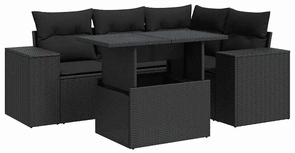 3326786 vidaXL Set mobilier de grădină cu perne, 5 piese, negru, poliratan