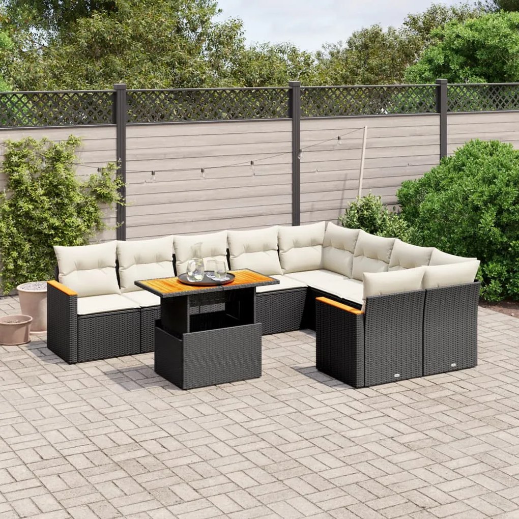 vidaXL Set canapele de grădină cu perne, 10 piese, negru, poliratan