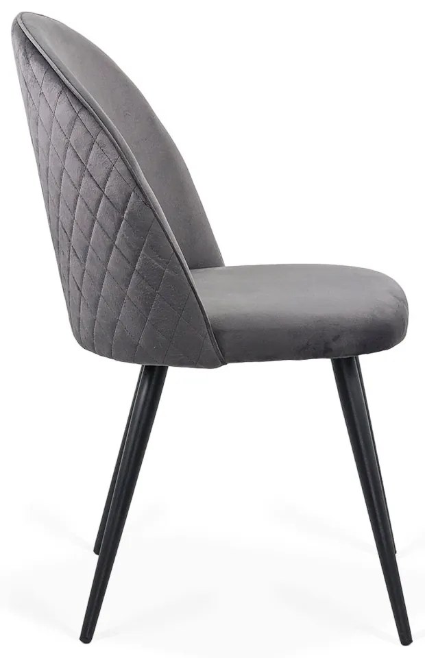 Scaun de dining BUC 207 gri din catifea, cu picioare metalice negre