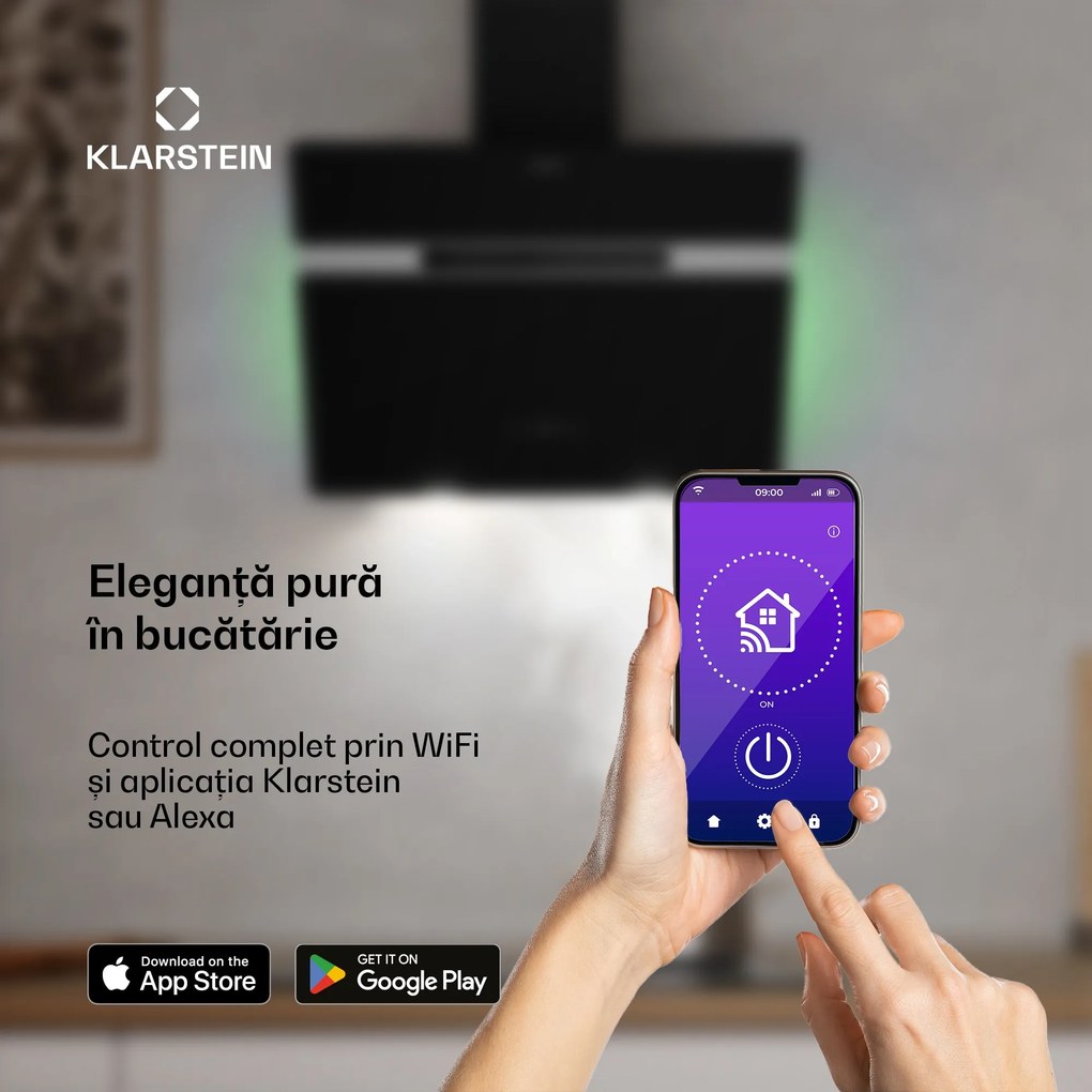 Klarstein Alina hotă de bucătărie | 60 cm | Smart | 600 m³/h | Silențioasă | Clasa energetică A
