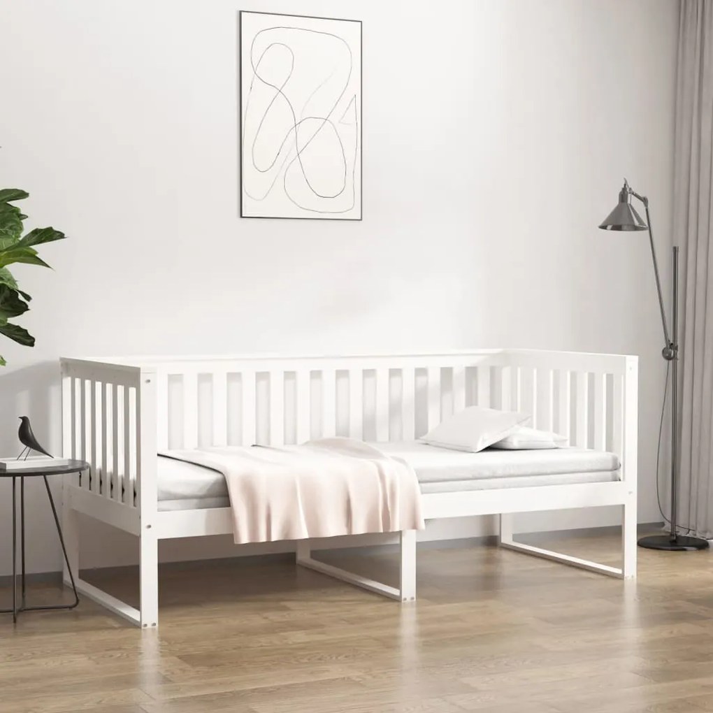 820887 vidaXL Pat de zi, alb, 100x200 cm, lemn masiv de pin