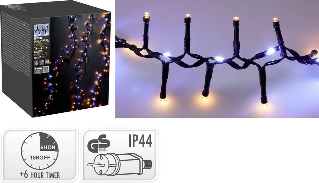 Instalație luminoasă exterior Waterfall, 20 m,1410LED alb cald și alb rece, temporizator, IP44, 20 m