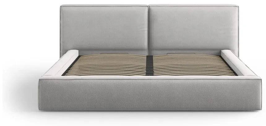 Pat matrimonial gri deschis tapițat cu spațiu de depozitare și somieră 140x200 cm Arendal – Cosmopolitan Design