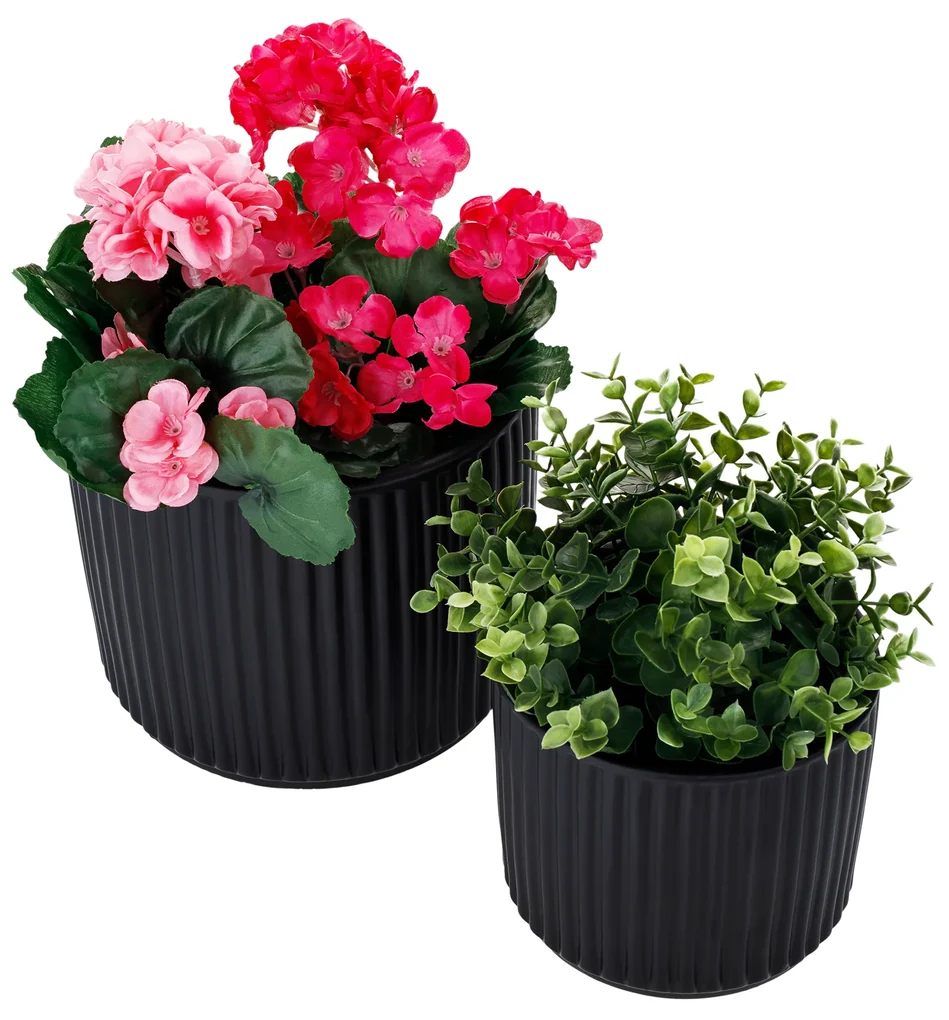 Ghivece de flori din ceramică, set de 2, negru mat, KELSO