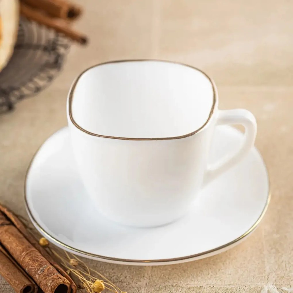 Set cesti cafea 12 piese, opal, alb cu auriu, 220 ml Kinghoff KH-1930