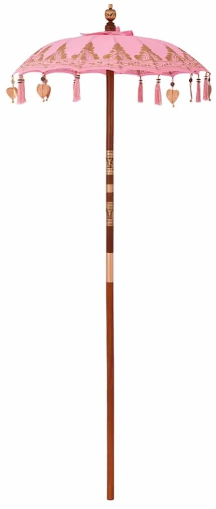vidaXL Parasol Balinez Altele Roz x 260 cm Bumbac și lemn masiv