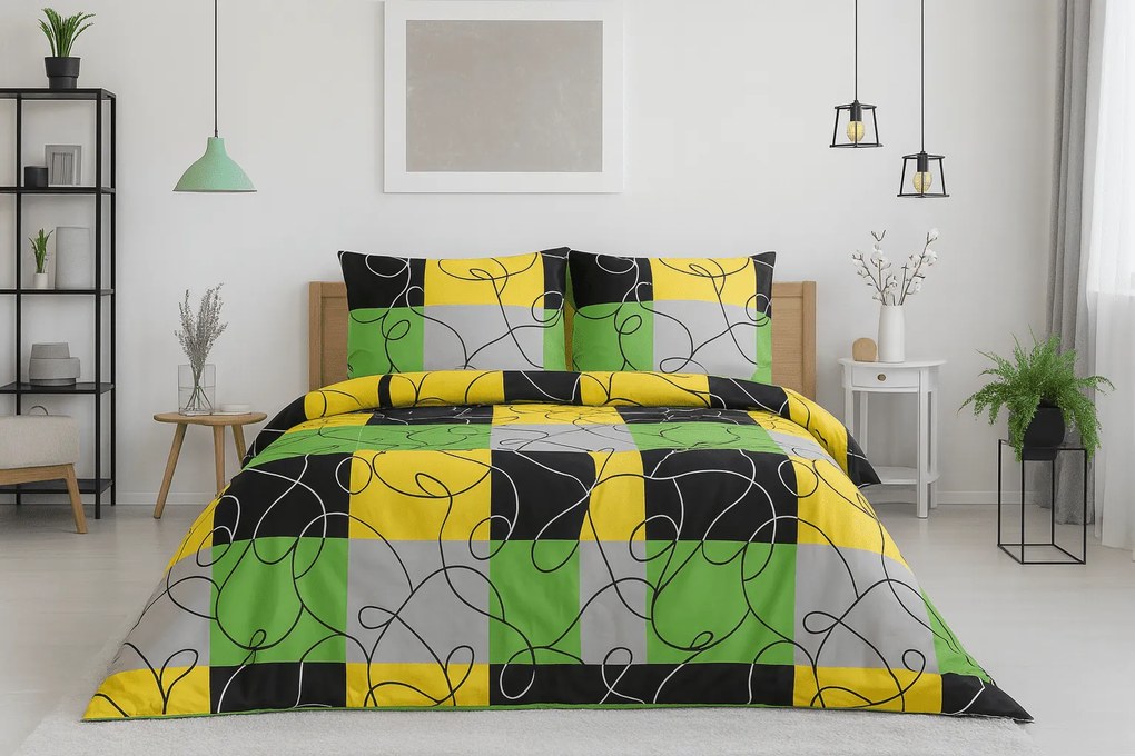 Lenjerie de pat din bumbac pentru 2 paturi CHESS LIME, colorată Dimensiune lenjerie de pat: 2 buc 70 x 90 cm | 2 buc 140 x 200 cm