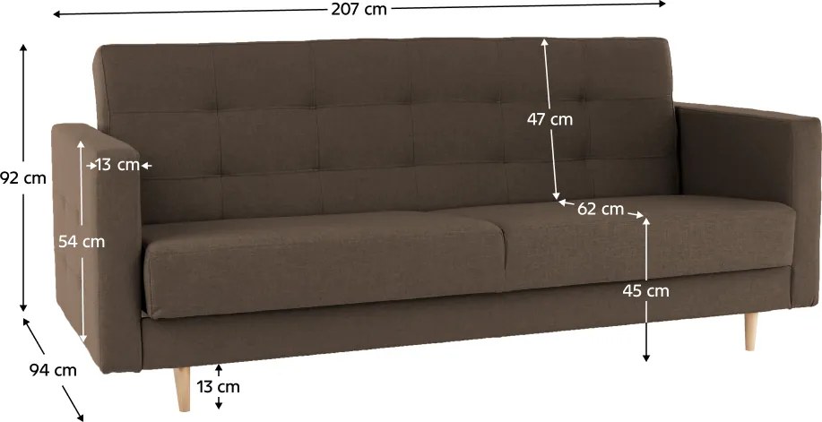 Canapea cu 3-locuri tapiţat, material ciocolatiu, AMEDIA