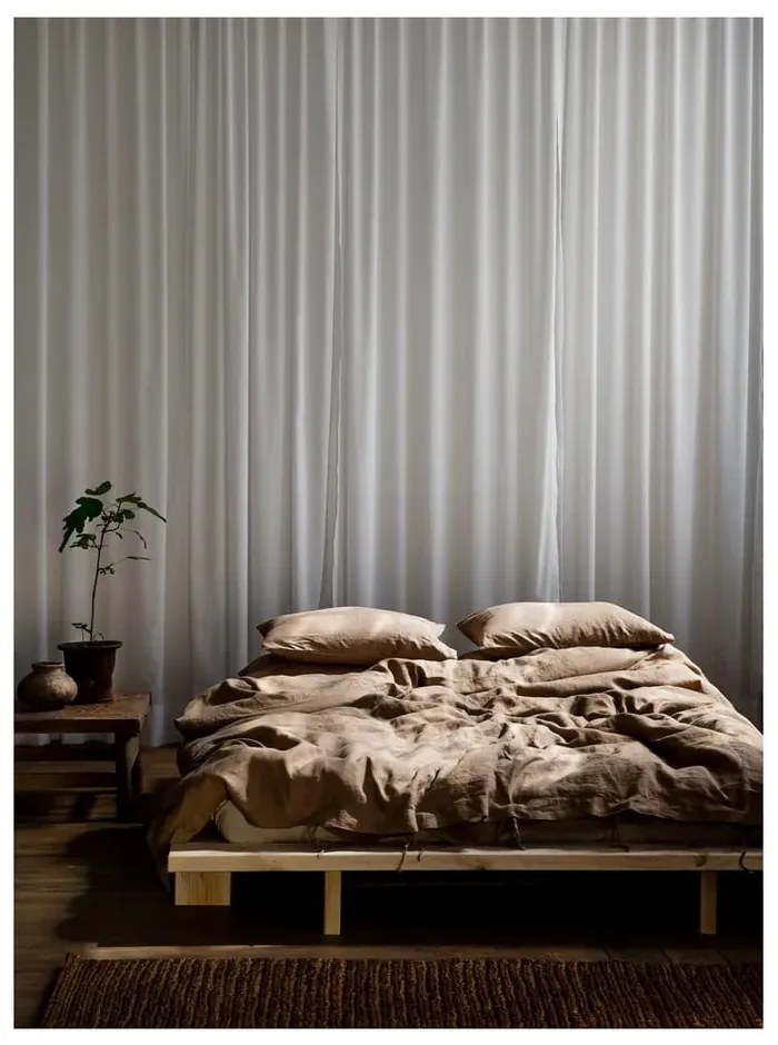 Pat matrimonial în culoare naturală din lemn de pin cu somieră 180x200 cm Japan – Karup Design