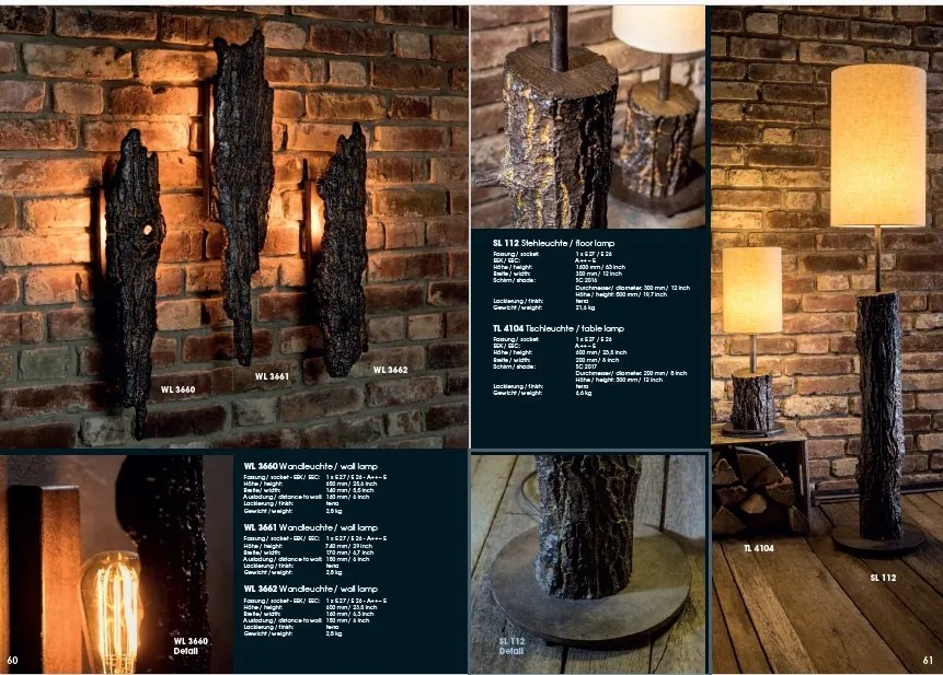 Aplica lumina ambientala design scoarta de copac din aluminiu turnat WL 3662, 60cm