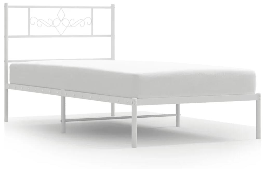 355306 vidaXL Cadru de pat metalic cu tăblie, alb, 75x190 cm