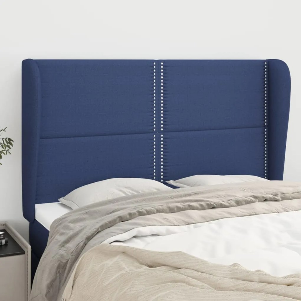3117820 vidaXL Tăblie de pat cu aripioare, albastru, 147x23x118/128 cm, textil