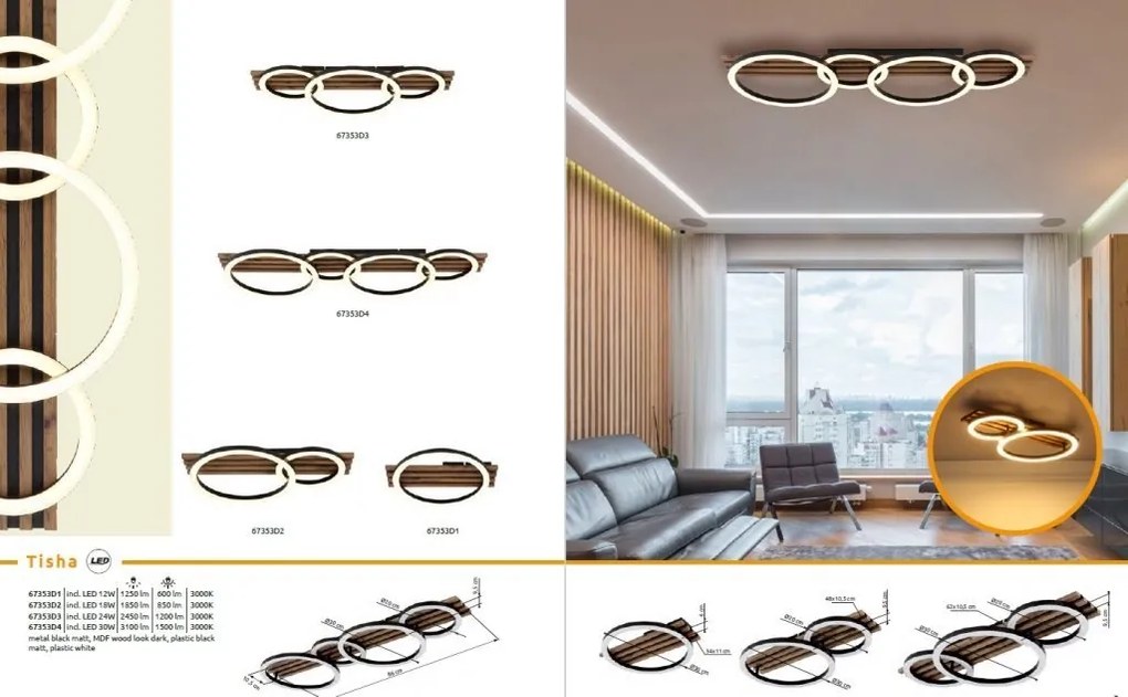 Plafoniera LED riflaj cu efect de lemn TISHA