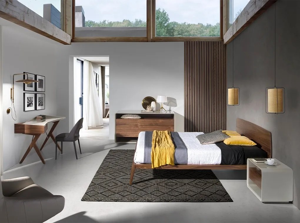 Masuta, Noptiera furnir din lemn de nuc si MDF lacuit, Anna