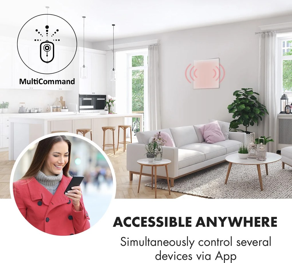 Klarstein Wonderwall 360 Smart, încălzitor pe infraroșu, 60 x 60 cm, 360 W, cronometru săptămânal, IP24, alb